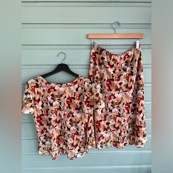 Vintage y2k skirt set phoebe buffet friends 90s metallic leaf print boho 2000s - Picture 5 of 9